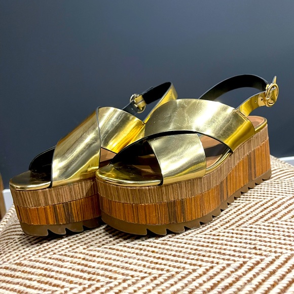 Mirrored gold platform sandals from Zara